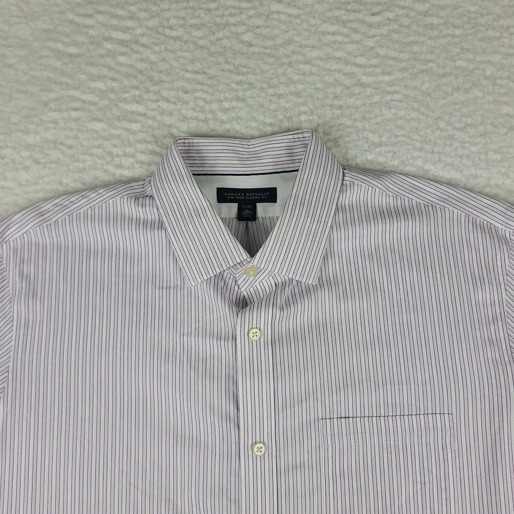 Banana Republic Dress Shirt Mens XL‎ Purple Blue Striped Non Iron Button Up